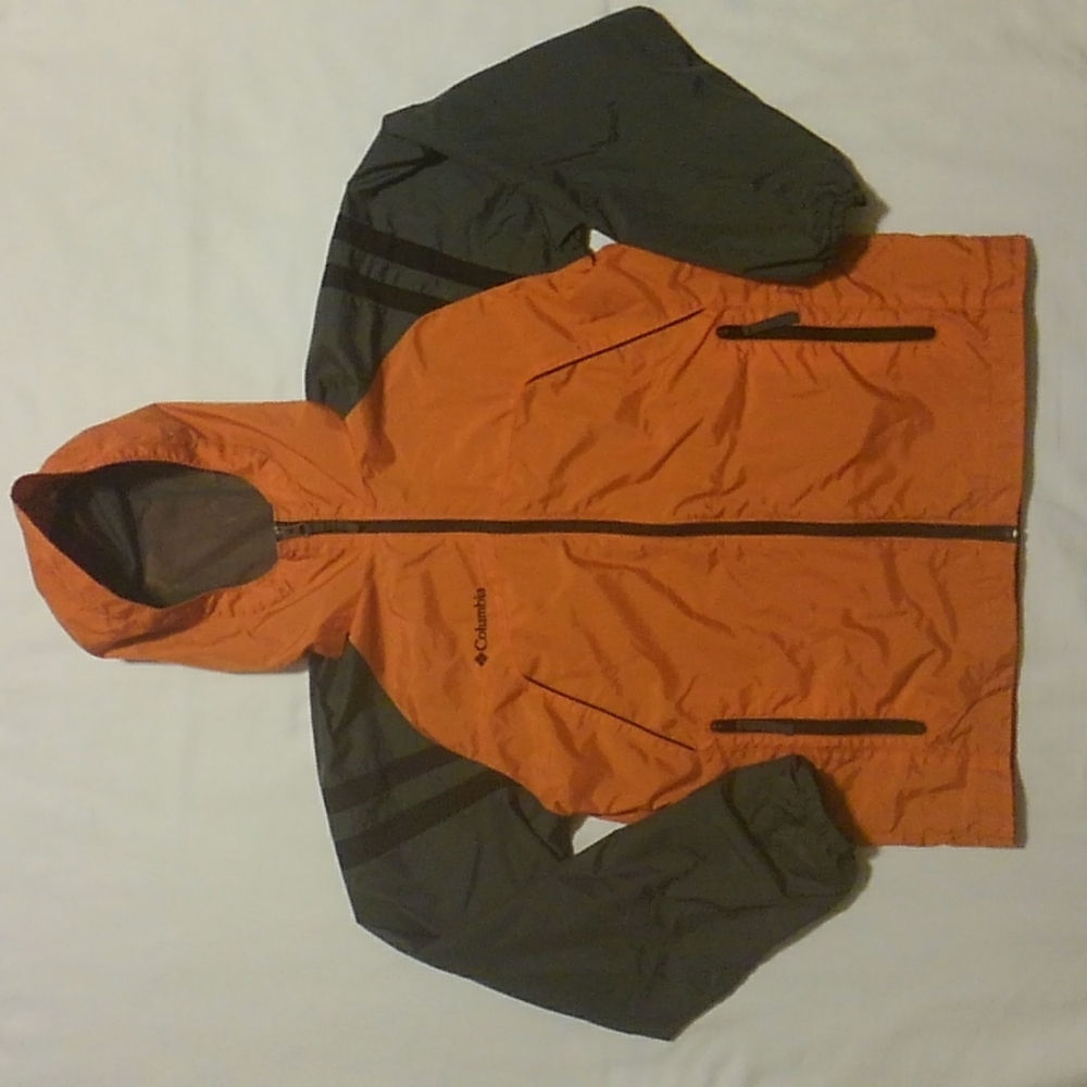 Columbia Sportswear Grey & Orange Windbreaker with Hood & Zippered Pockets 14/16